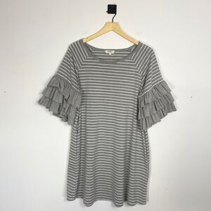 UMGEE Women's Striped Ruffle Sleeve Tunic‎ Shift Dress Size Large Boho Holiday